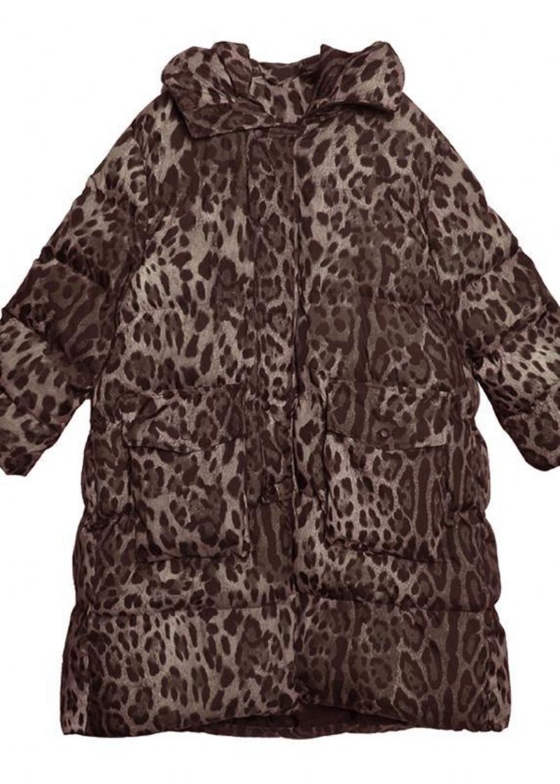 Nya Löst Sittande Snöjackor Tjocka Kappor Leopard-huvparkas - Dunjackor för kvinnor