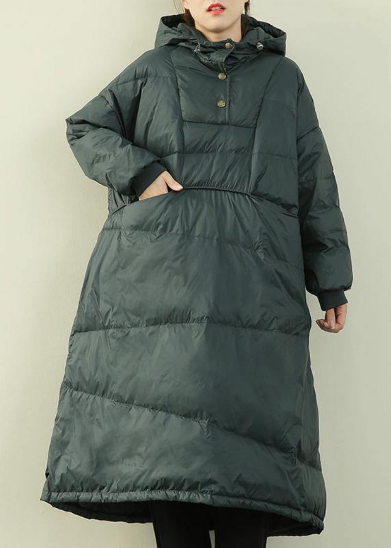 Nya Plus Size Kläder Puffers Jackor Grön Huva Button Down Goose Kappa