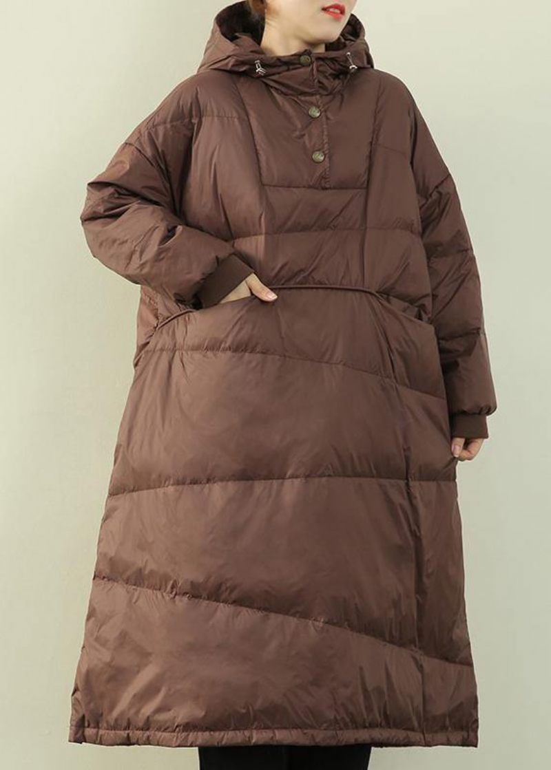 Nya Plus Size Kläder Puffers Jackor Grön Huva Button Down Goose Kappa - Svart