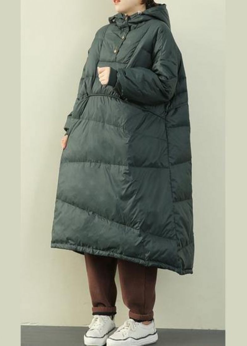 Nya Plus Size Kläder Puffers Jackor Grön Huva Button Down Goose Kappa - Svart