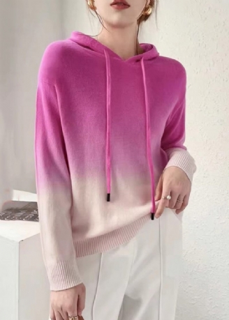 Nya Rose Gradient Color Hooded Patchwork Ull Stickade Tröjor Höst