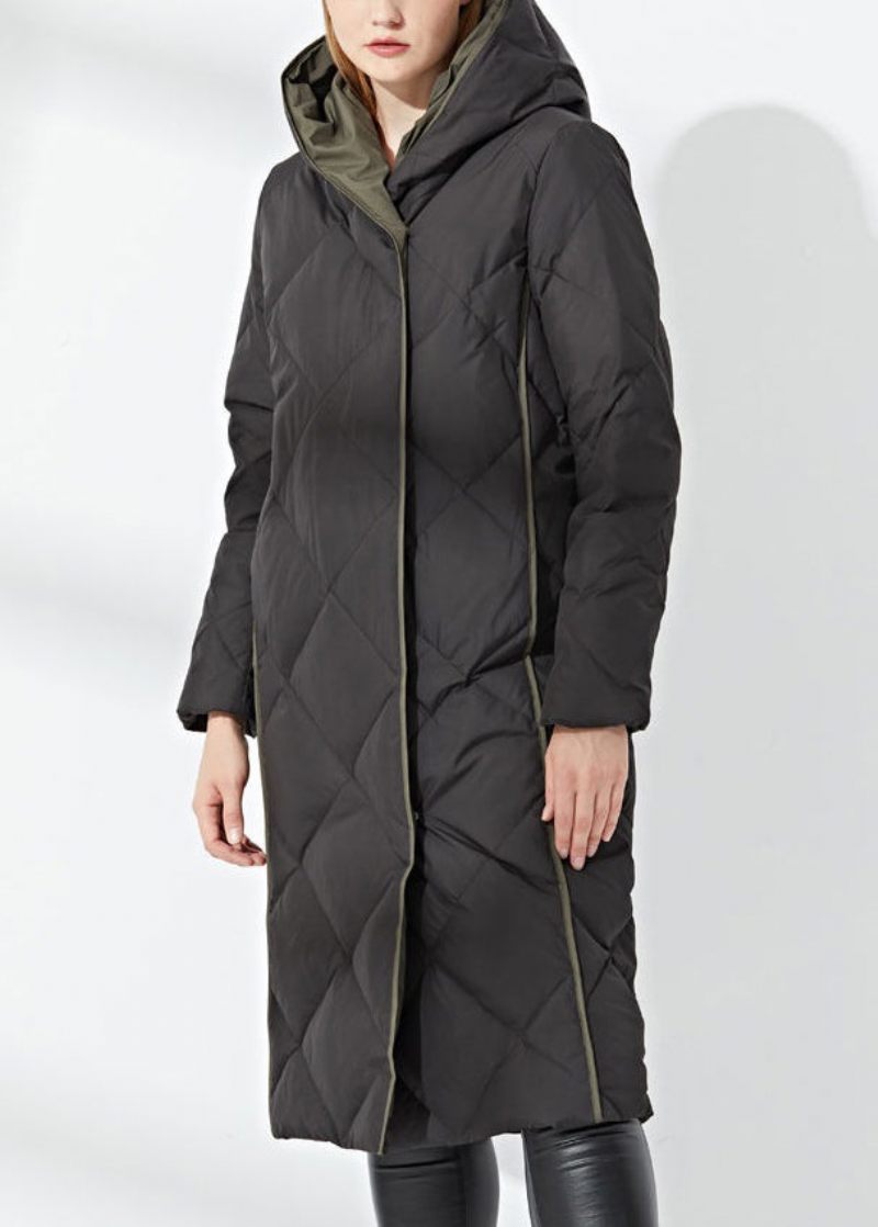 Nya Svarta Hooded Button Fickor Duck Down Coat Winter - Dunjackor för kvinnor