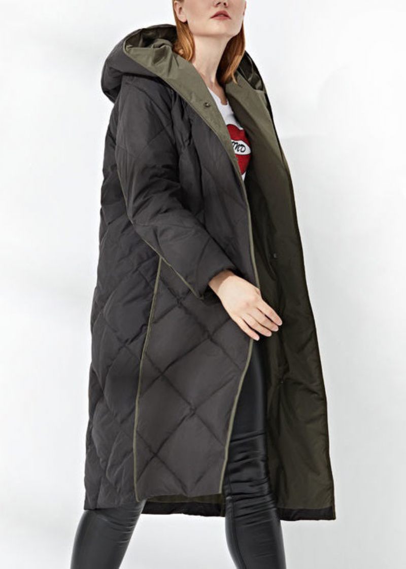 Nya Svarta Hooded Button Fickor Duck Down Coat Winter - Dunjackor för kvinnor