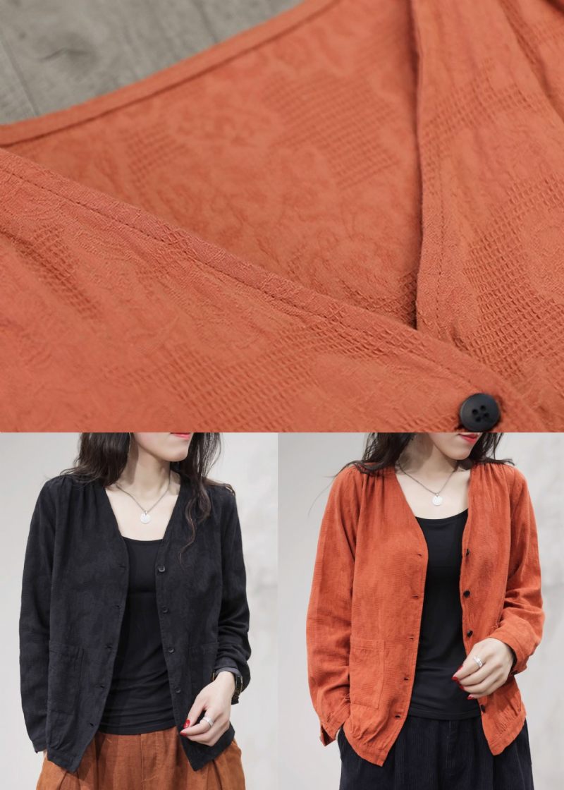 Orange Fickor Solid Cotton Coat Kappor V Neck Fall - Vinterkappor för kvinnor