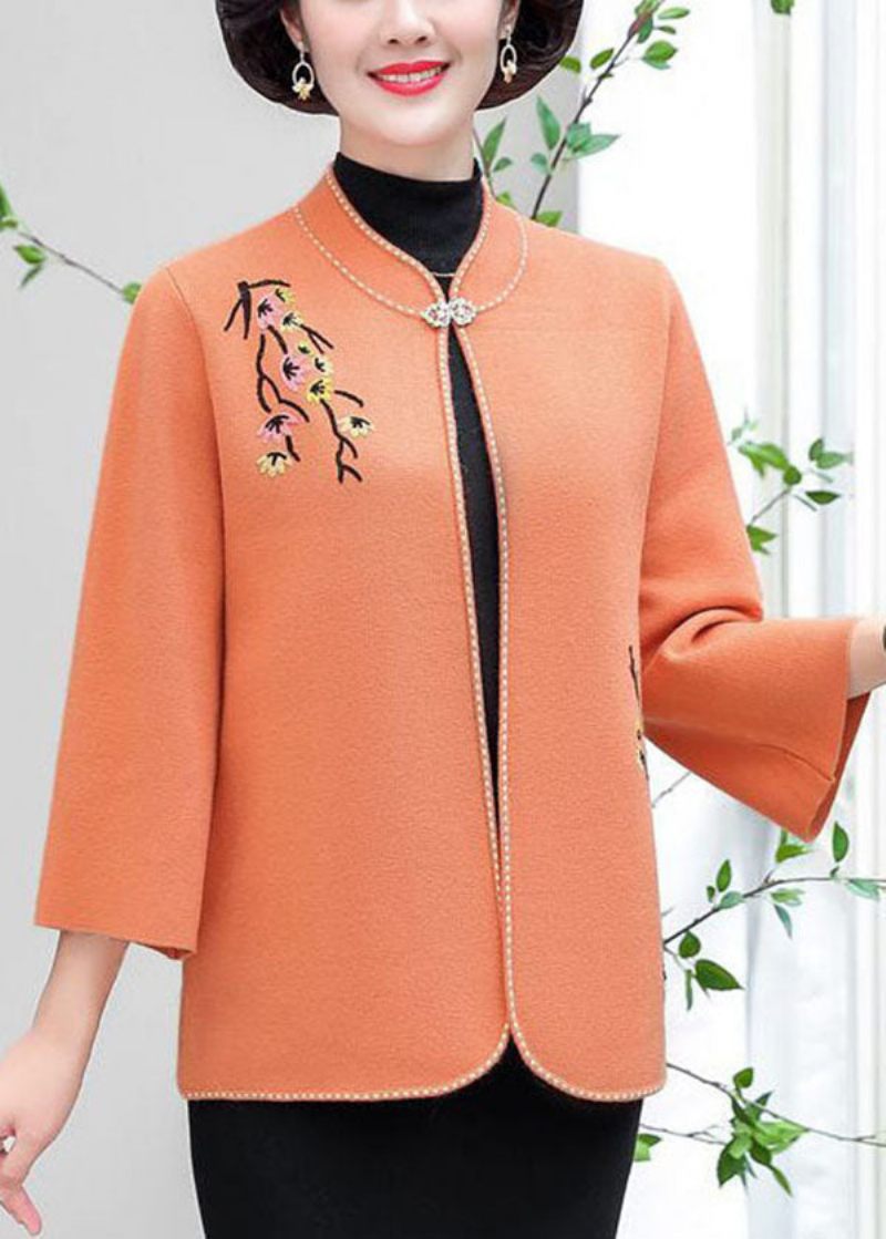 Orange Ylle Cardigans Broderade Stativ Krage Vinter - Orange