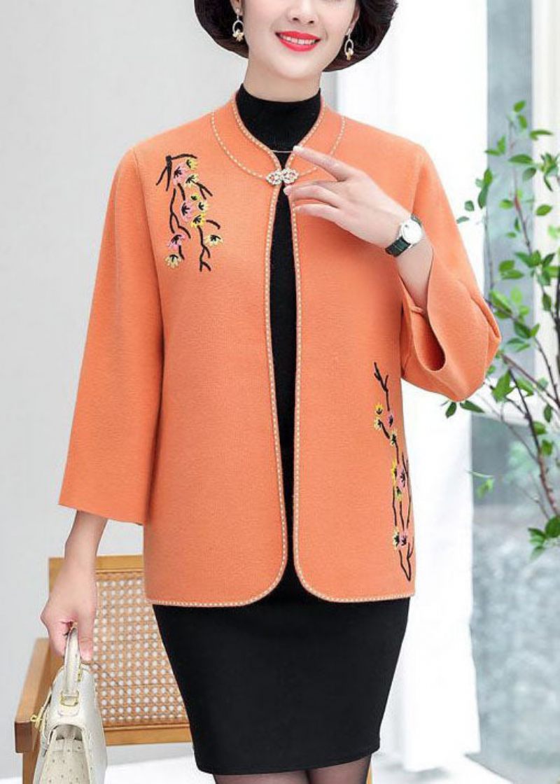 Orange Ylle Cardigans Broderade Stativ Krage Vinter - Orange