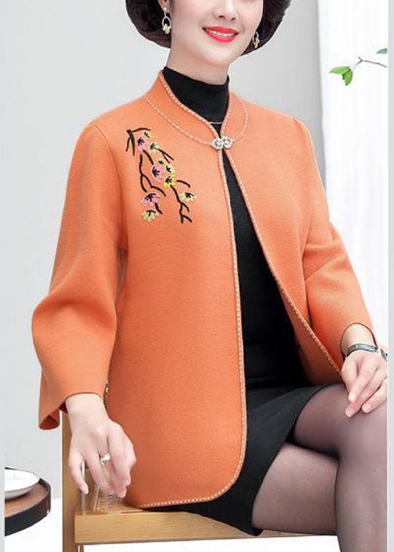 Orange Ylle Cardigans Broderade Stativ Krage Vinter - Orange