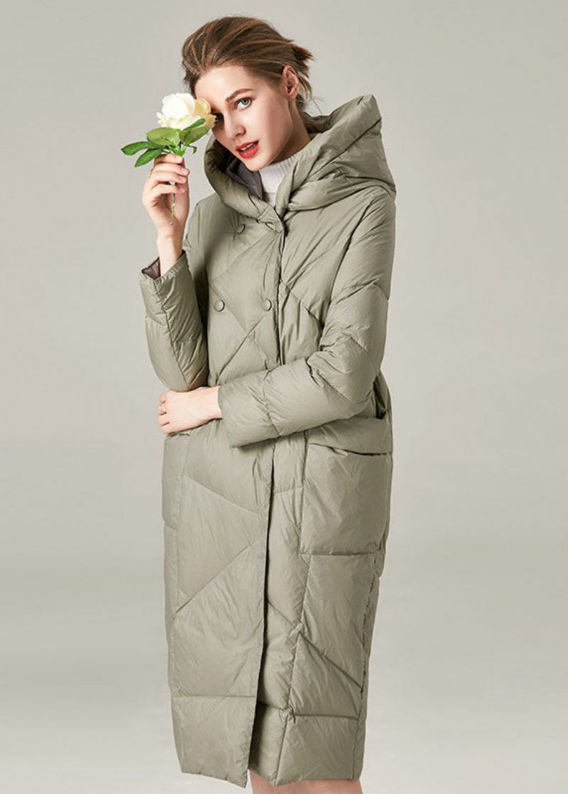 Organic Green Hooded Pockets Button Warm Duck Down Canada Goose Jacka Winter - Dunjackor för kvinnor