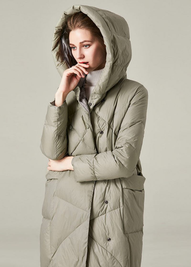 Organic Green Hooded Pockets Button Warm Duck Down Canada Goose Jacka Winter - Dunjackor för kvinnor