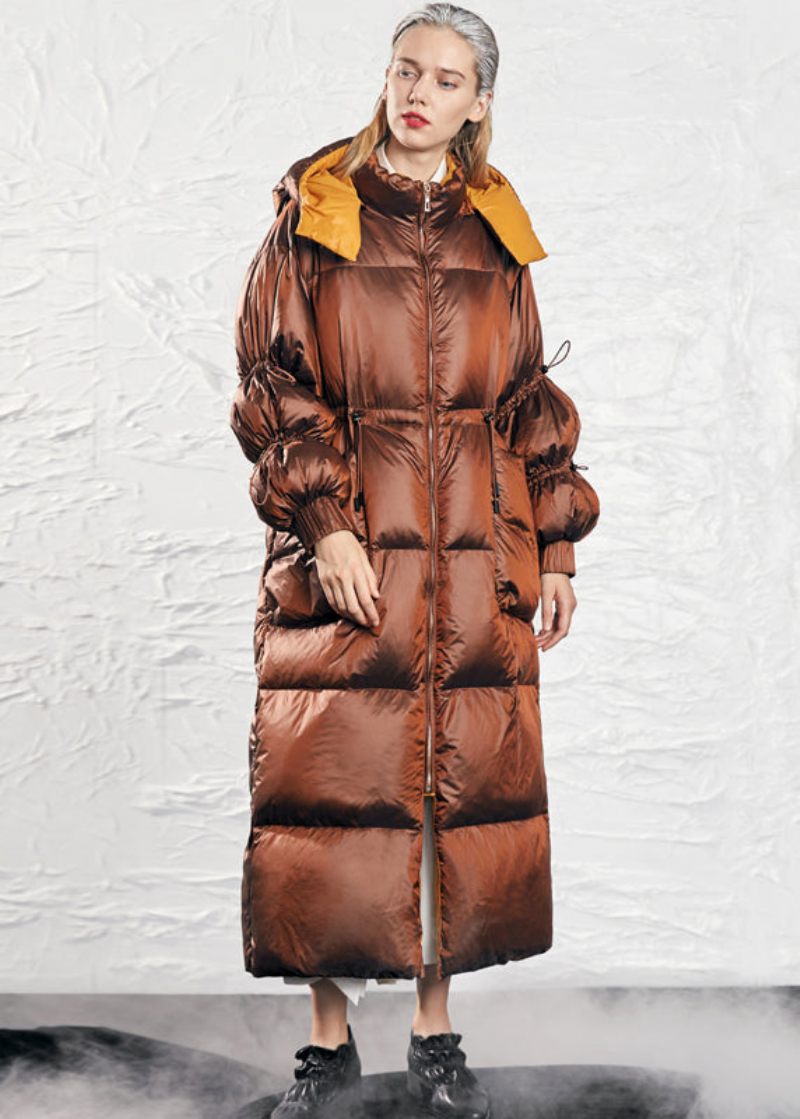 Original Design Caramel Hooded Dragstring Duck Down Puffer Coat Winter