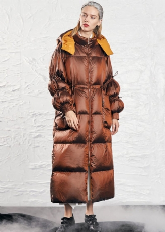 Original Design Caramel Hooded Dragstring Duck Down Puffer Coat Winter