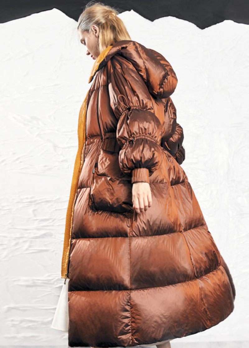 Original Design Caramel Hooded Dragstring Duck Down Puffer Coat Winter - Dunjackor för kvinnor