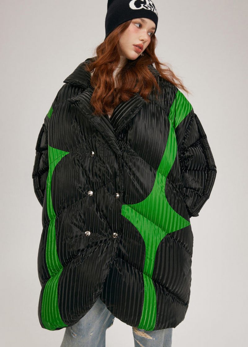 Original Design Svart Asymmetrisk Patchwork Duck Dun Puffer Jacka Vinter - Dunjackor för kvinnor