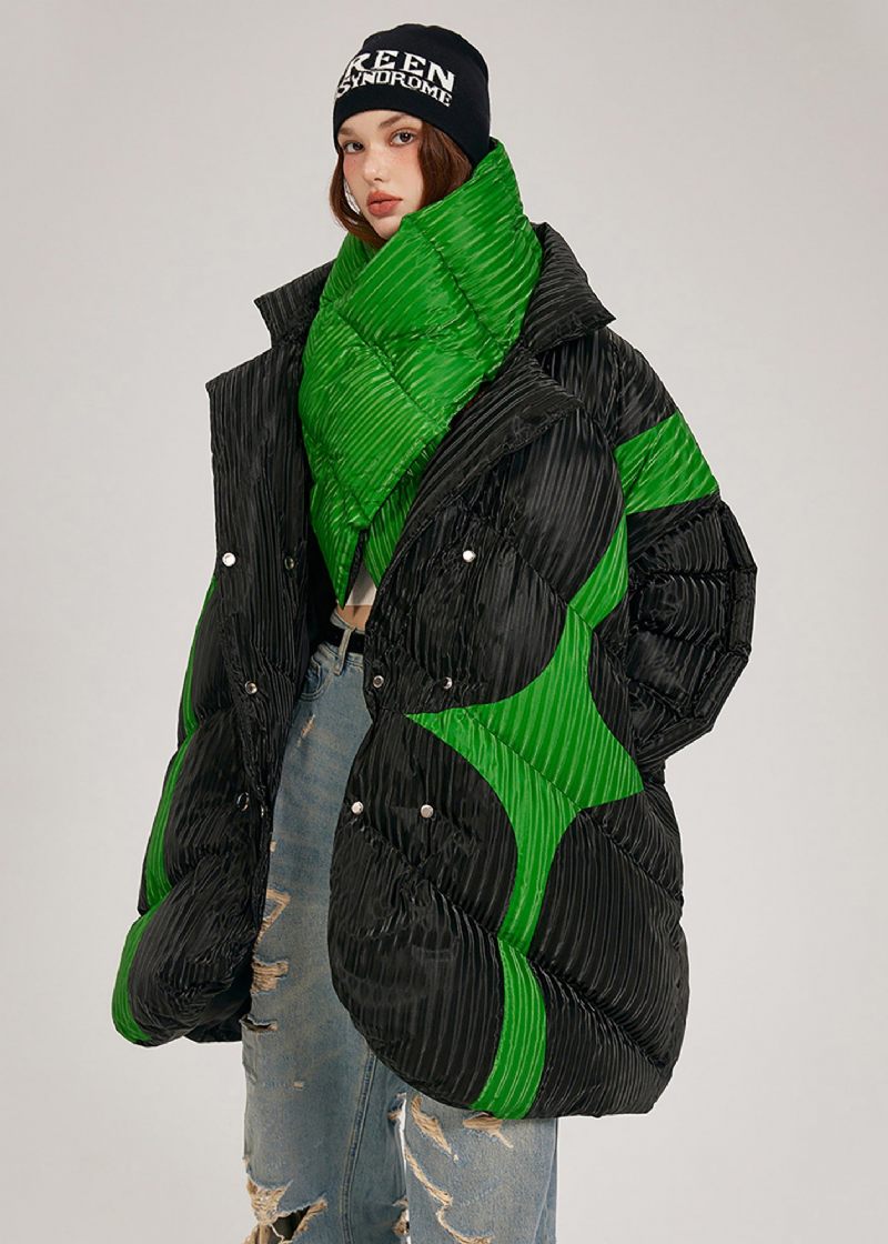 Original Design Svart Asymmetrisk Patchwork Duck Dun Puffer Jacka Vinter - Dunjackor för kvinnor