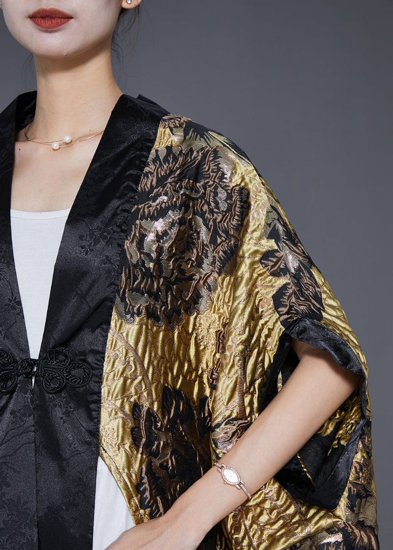 Original Gul Oversized Patchwork Jacquard Silk Cardigan Fall - Koftor för kvinnor