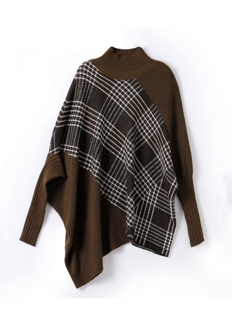 Original Oversized Coffee Asymmetrisk Patchwork Ylletröjor Vinter - Ullrockar för kvinnor