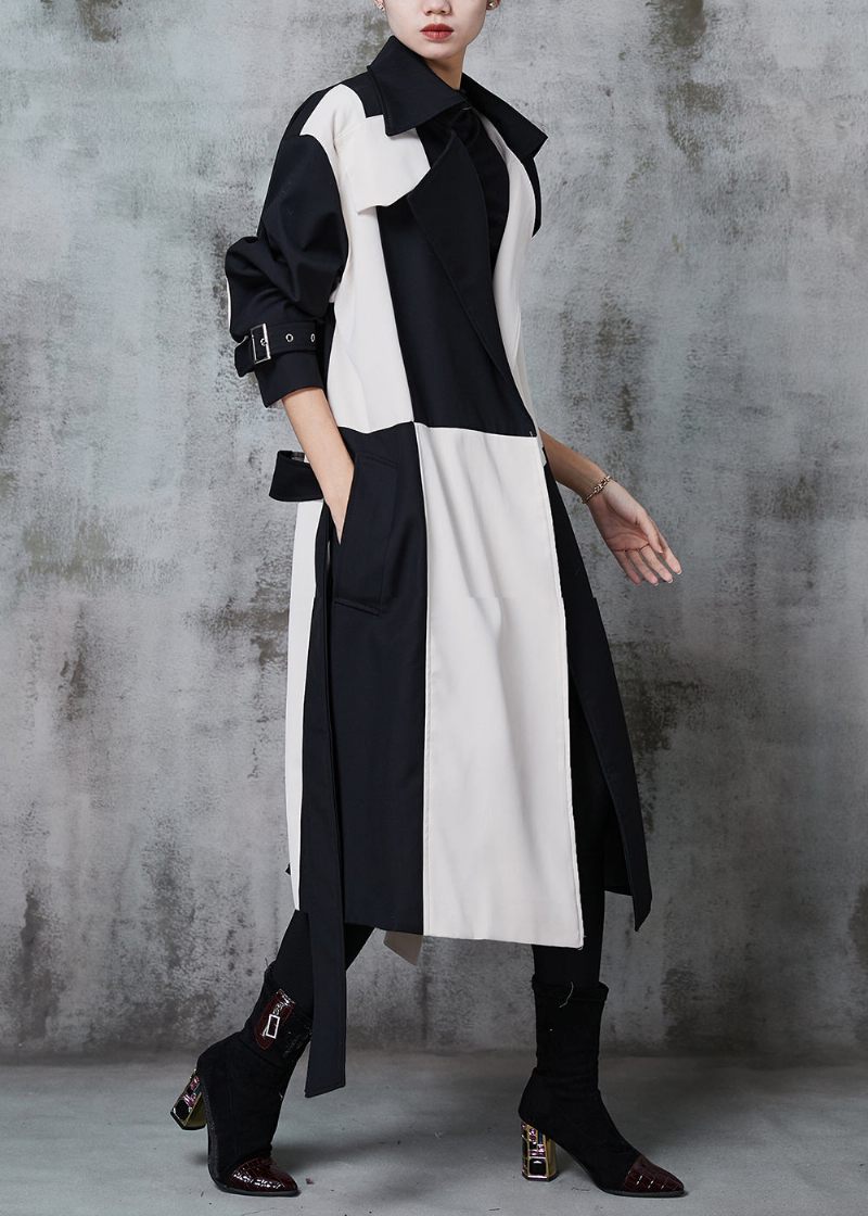 Originaldesign Colorblock Notched Patchwork Cotton Trench Spring - Trenchcoats för kvinnor