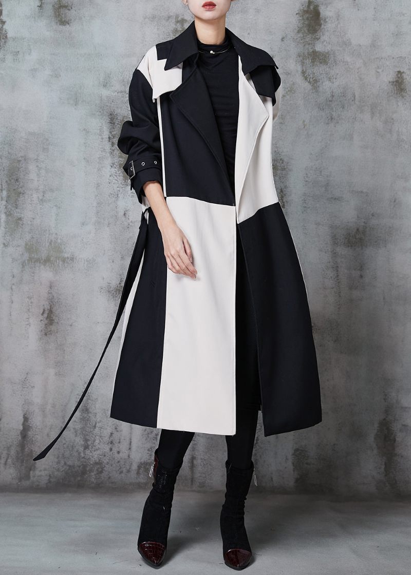 Originaldesign Colorblock Notched Patchwork Cotton Trench Spring - Trenchcoats för kvinnor