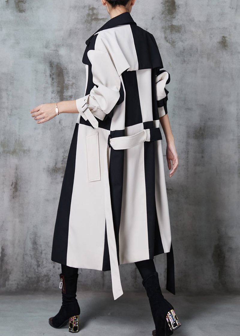 Originaldesign Colorblock Notched Patchwork Cotton Trench Spring - Trenchcoats för kvinnor