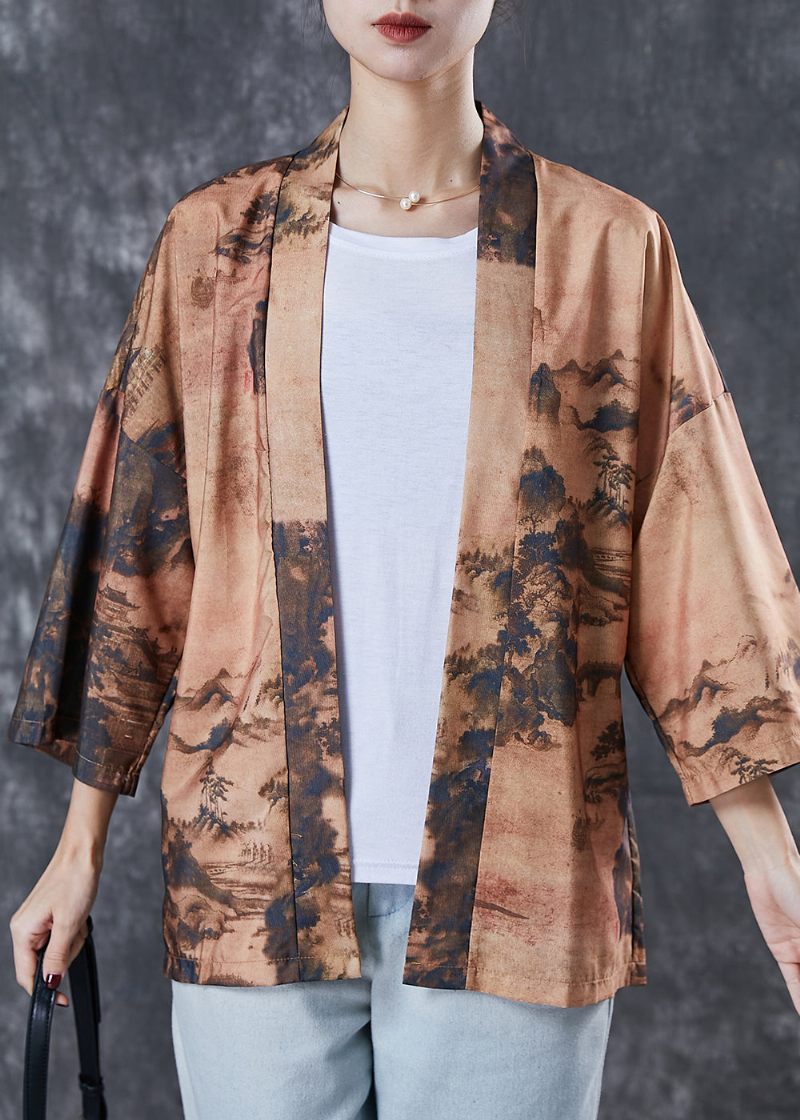 Originaldesign Khaki Oversized Print Cardigan Spring - Koftor för kvinnor