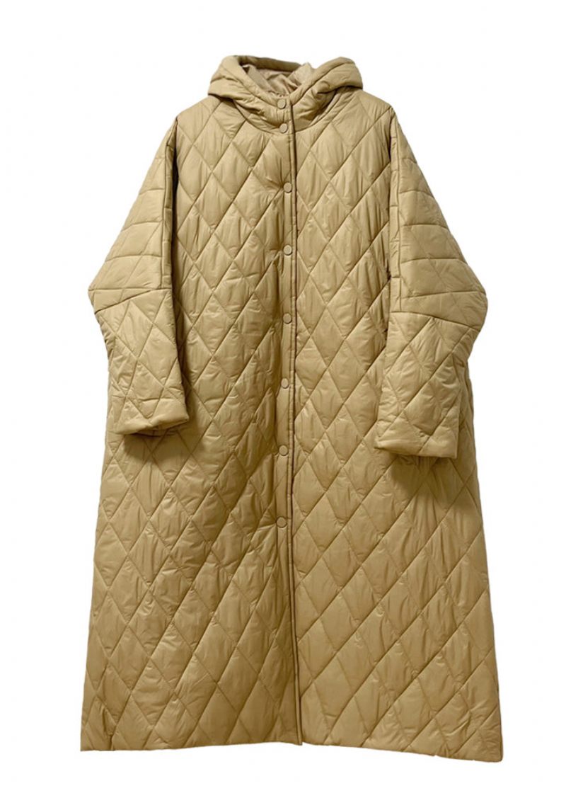 Oversized Khaki Hooded Pocks Button Fin Bomullsfylld Kappa Vinter - Dunjackor för kvinnor