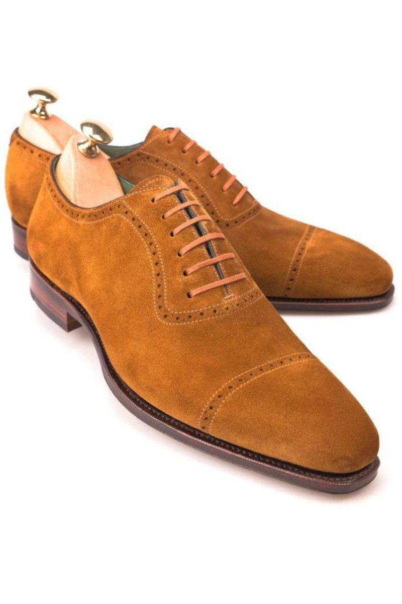 Oxford Brogue Män Skor Klänning Formell Bröllop Man Sko Business Handgjorda Mocka Läder Designer Män Original