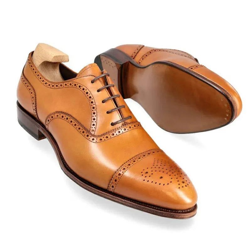 Oxford Brogue Man Business Shoes Solid Office Designer Best Man Shoe Handgjorda Äkta Läderskor För Män - Kamel