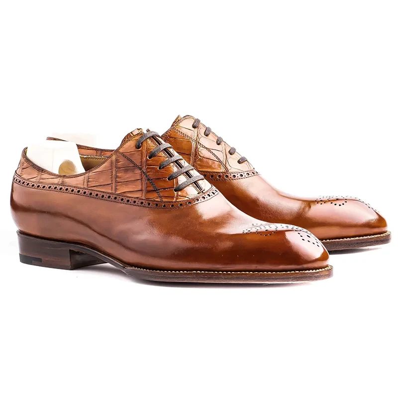 Oxford Klänning Brogue Style Man Skor Äkta Läder Sko Bästa Formella Original Business Designer - Brun