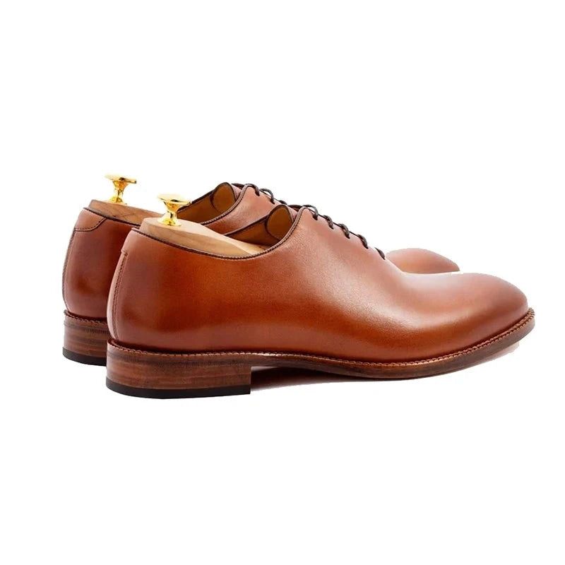 Oxford Solid Dress Business Skor Designer Handgjorda Bröllop Formella Äkta Läder Original Best Man Shoes - Brun