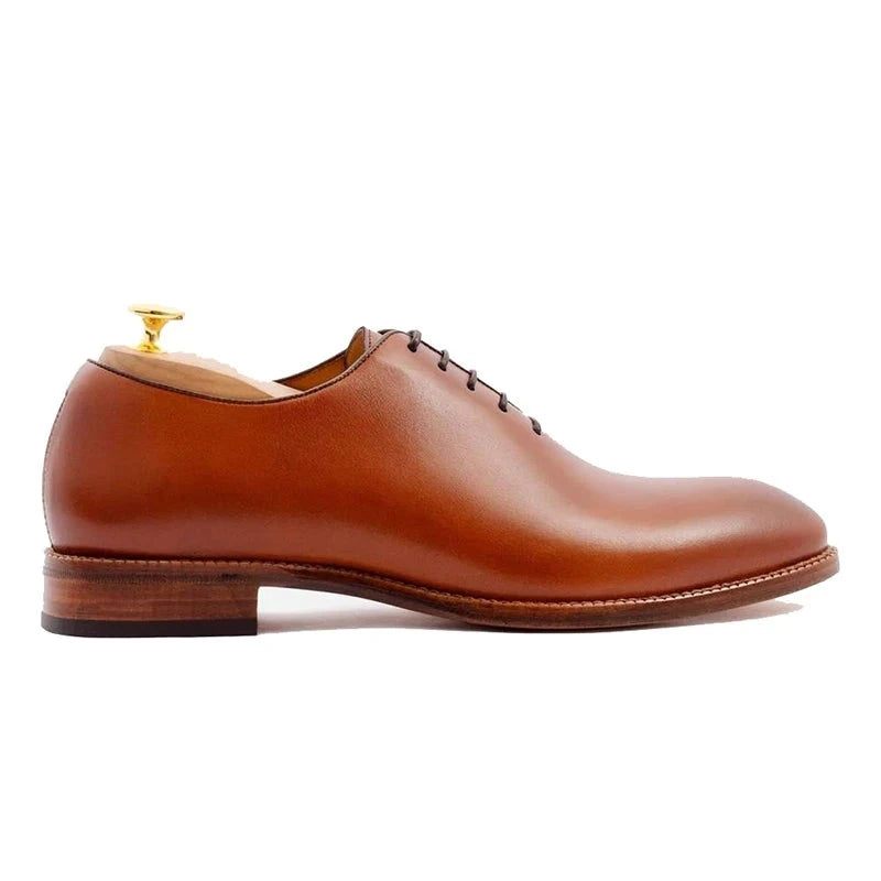 Oxford Solid Dress Business Skor Designer Handgjorda Bröllop Formella Äkta Läder Original Best Man Shoes - Brun