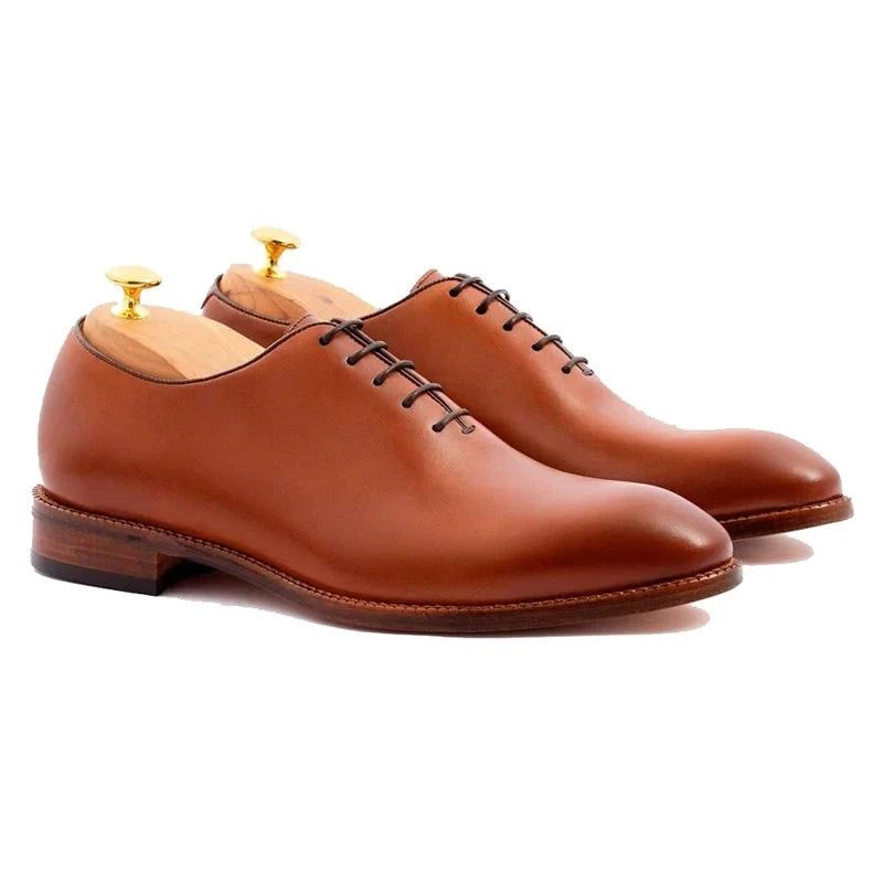 Oxford Solid Dress Business Skor Designer Handgjorda Bröllop Formella Äkta Läder Original Best Man Shoes - Brun