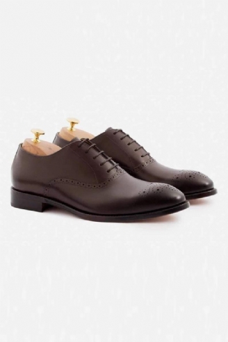 Oxford Style Man Dress Shoes Formella Solid Business Shoe Designer Bästa Äkta Läder Herrskor