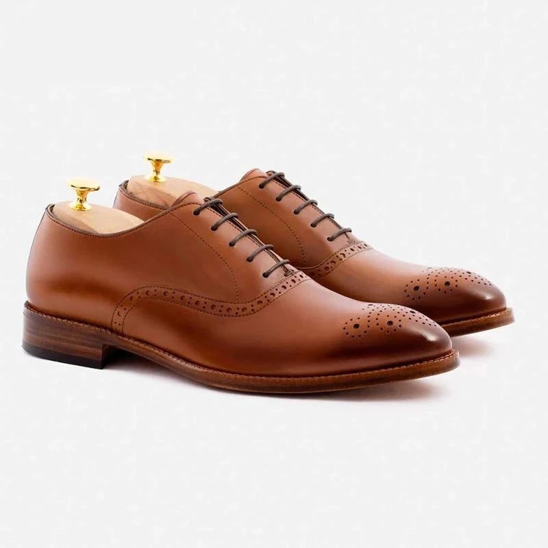 Oxford Style Man Dress Shoes Formella Solid Business Shoe Designer Bästa Äkta Läder Herrskor - Svart