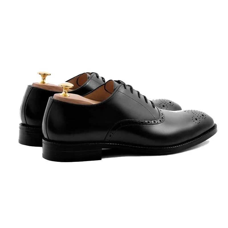 Oxford Style Man Dress Shoes Formella Solid Business Shoe Designer Bästa Äkta Läder Herrskor - Svart