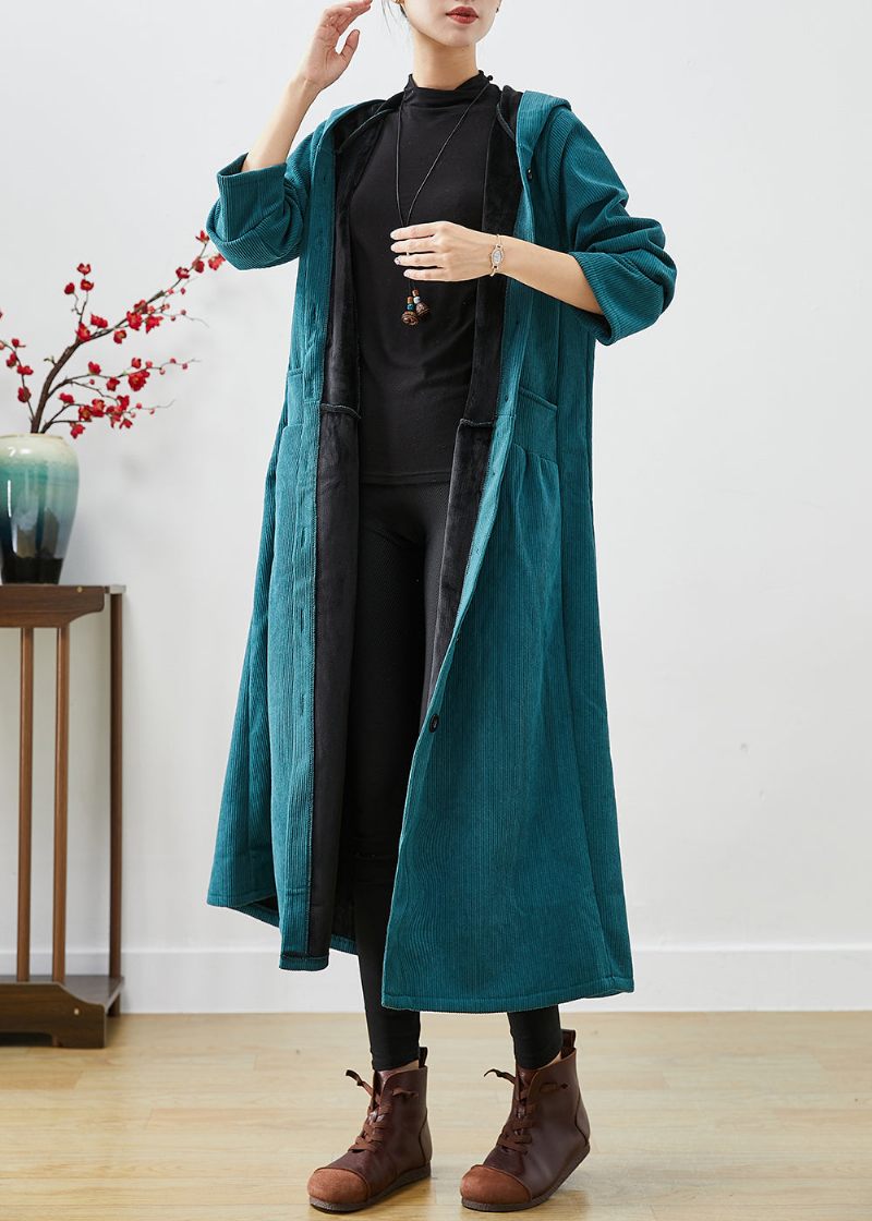 Peacock Green Oversized Varm Fleece Manchester Trench Hooded Winter - Trenchcoats för kvinnor