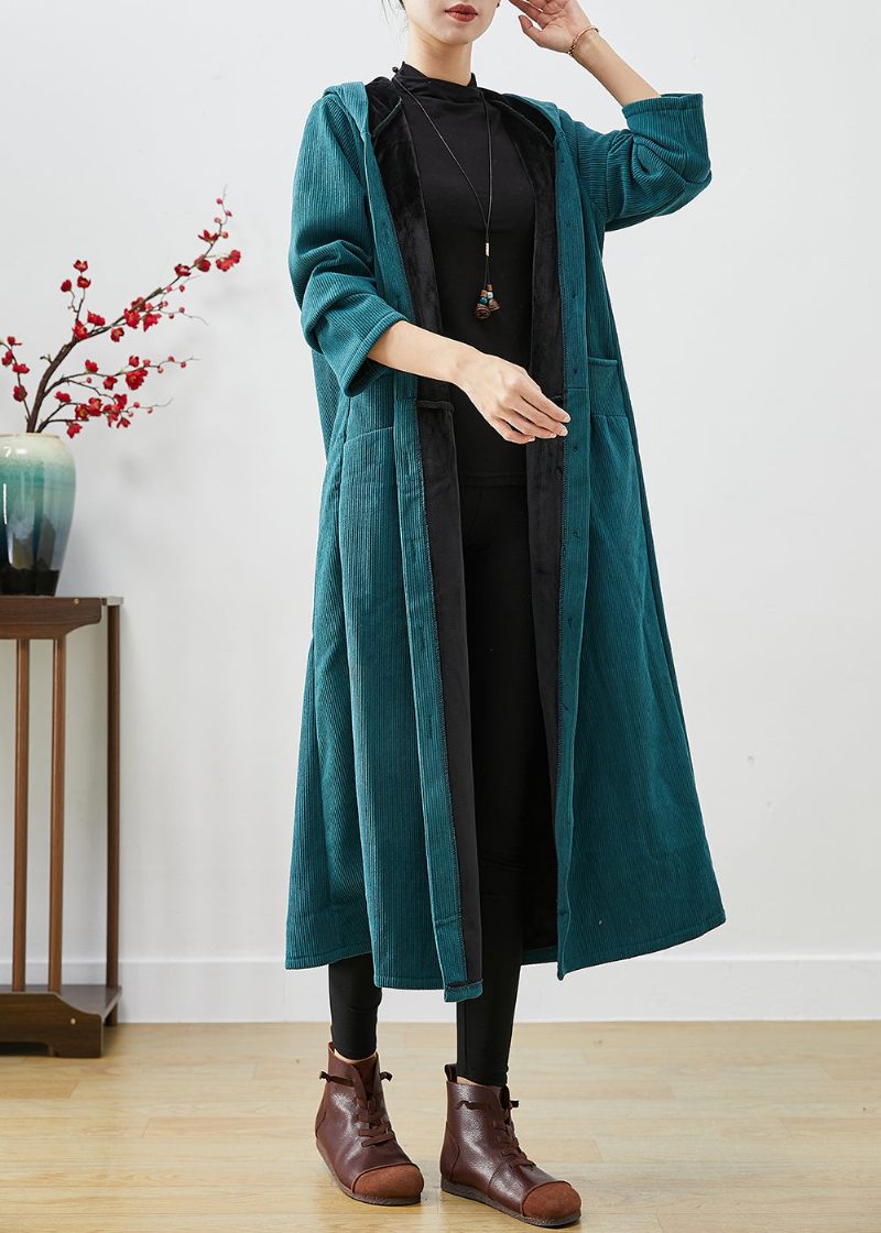 Peacock Green Oversized Varm Fleece Manchester Trench Hooded Winter - Trenchcoats för kvinnor