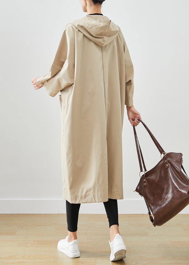 Plus Size Beige Hooded Oversized Cotton Coats Batwing Sleeve - Trenchcoats för kvinnor