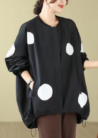 Plus Size Black Dot Zip Up Dragsko Bomullsrock Långärmad