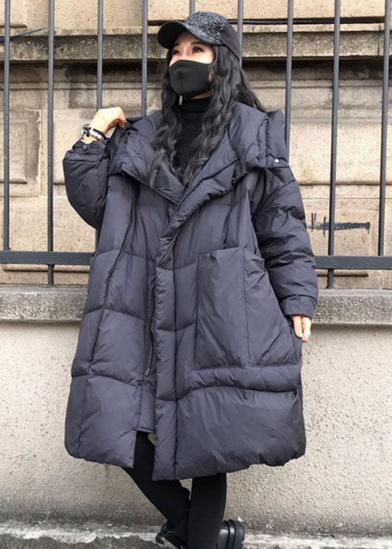 Plus Size Black Hooded Oversized Thick Duck Dunjackor Vinter - Dunjackor för kvinnor