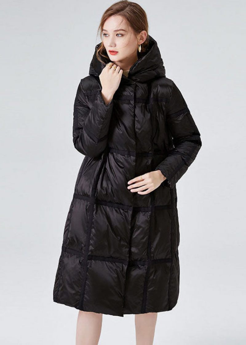 Plus Size Black Hooded Zip Up Duck Dunjacka På Vintern - Dunjackor för kvinnor