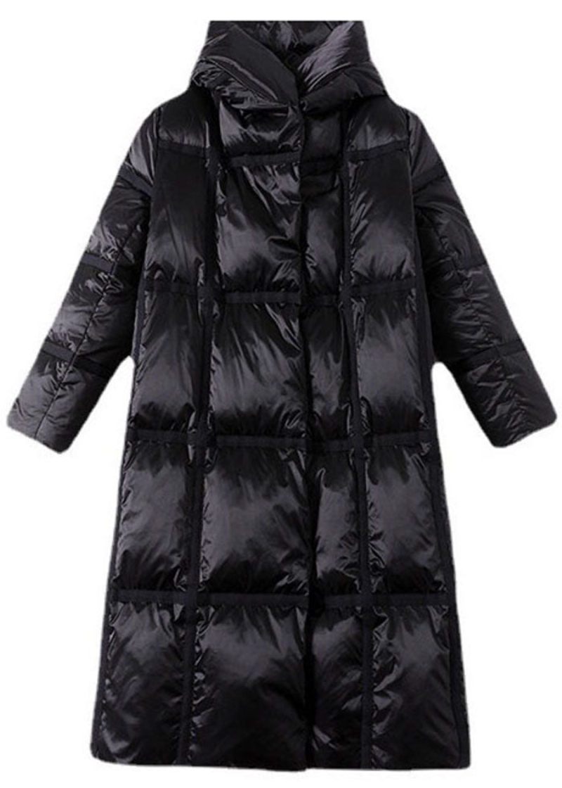 Plus Size Black Hooded Zip Up Duck Dunjacka På Vintern - Dunjackor för kvinnor