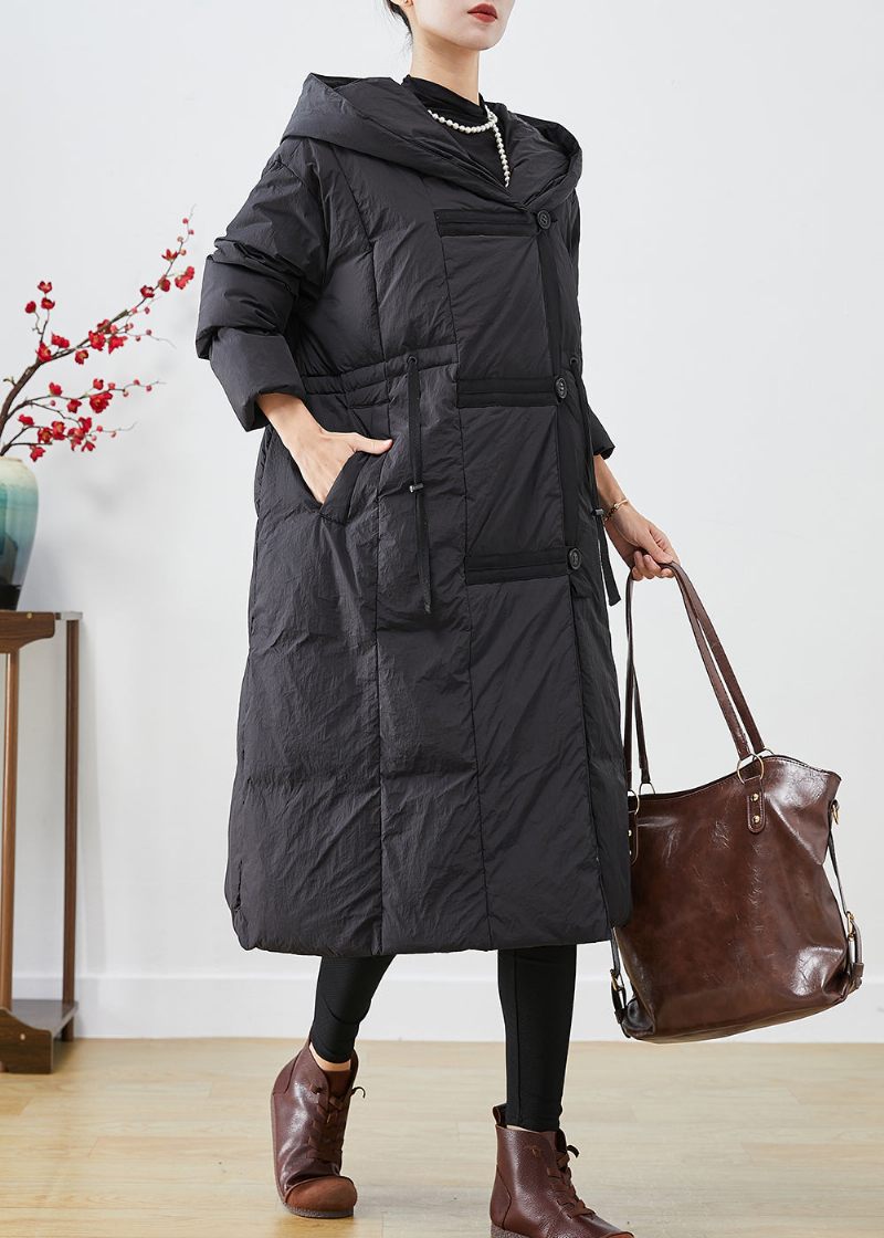 Plus Size Black Oversized Patchwork Duck Dunjacka På Vintern - Dunjackor för kvinnor