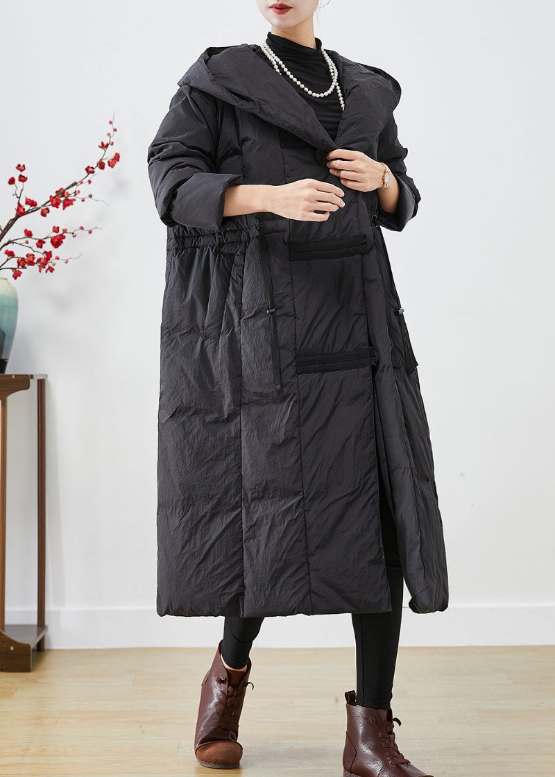 Plus Size Black Oversized Patchwork Duck Dunjacka På Vintern - Dunjackor för kvinnor