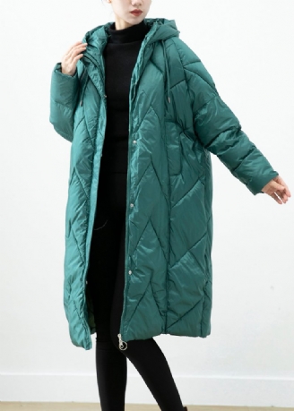 Plus Size Blackish Green Huvfickor Fin Bomullsfylld Jacka På Vintern