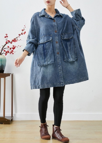 Plus Size Blue Oversized Big Pockets Denimrockar Höst