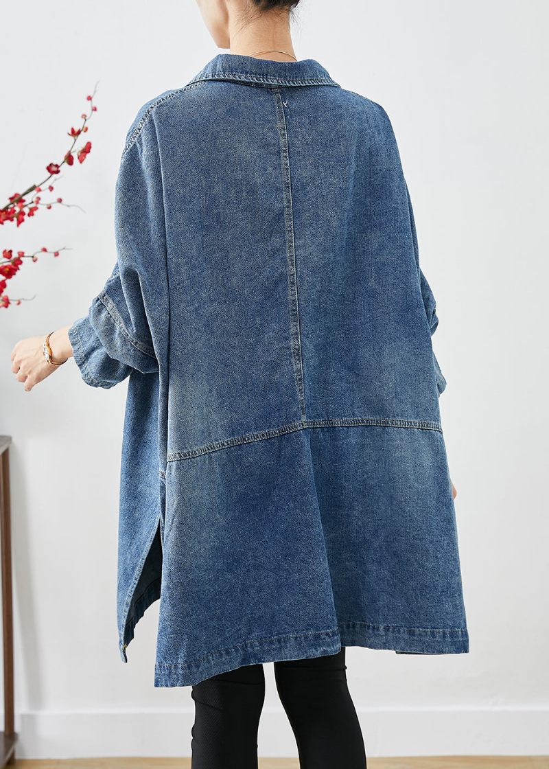 Plus Size Blue Oversized Big Pockets Denimrockar Höst - Vinterkappor för kvinnor