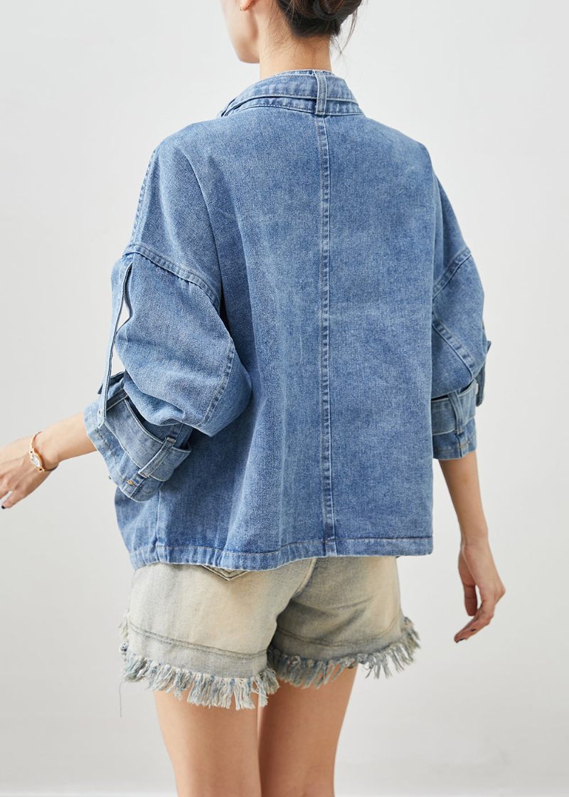 Plus Size Blue Oversized Fickor Denimrock Höst - Vinterkappor för kvinnor