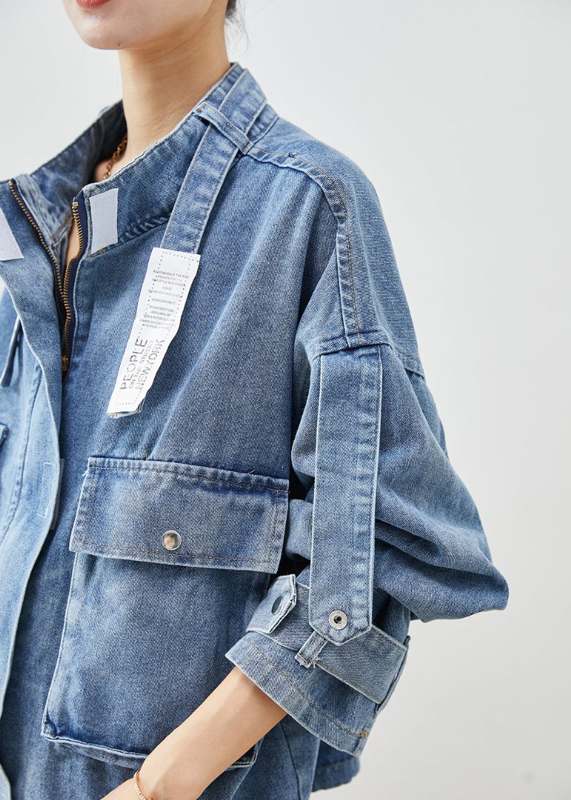 Plus Size Blue Oversized Fickor Denimrock Höst - Vinterkappor för kvinnor