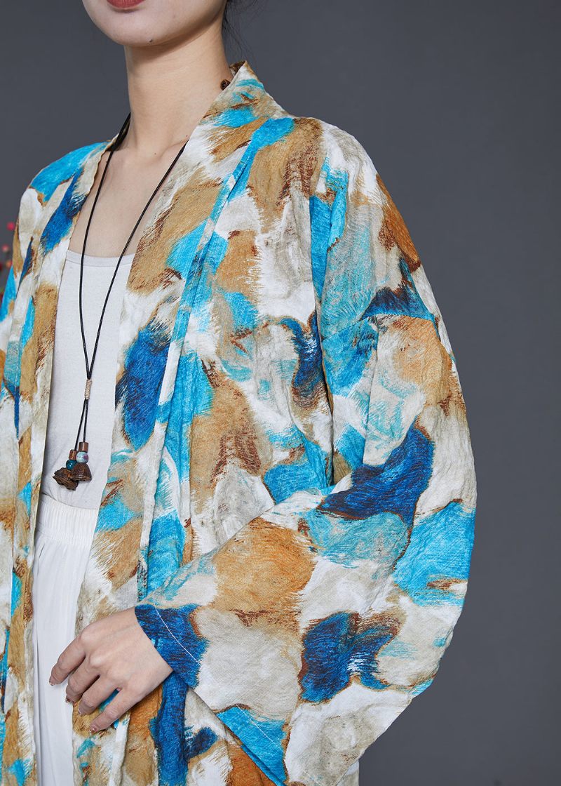 Plus Size Blue Oversized Tie Dye Cotton Cardigans Spring - Koftor för kvinnor