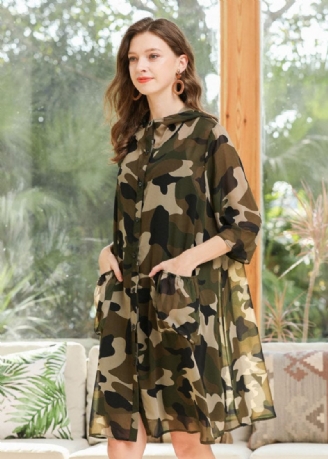 Plus Size Camouflage Hood Print Chiffong Cardigan Summer